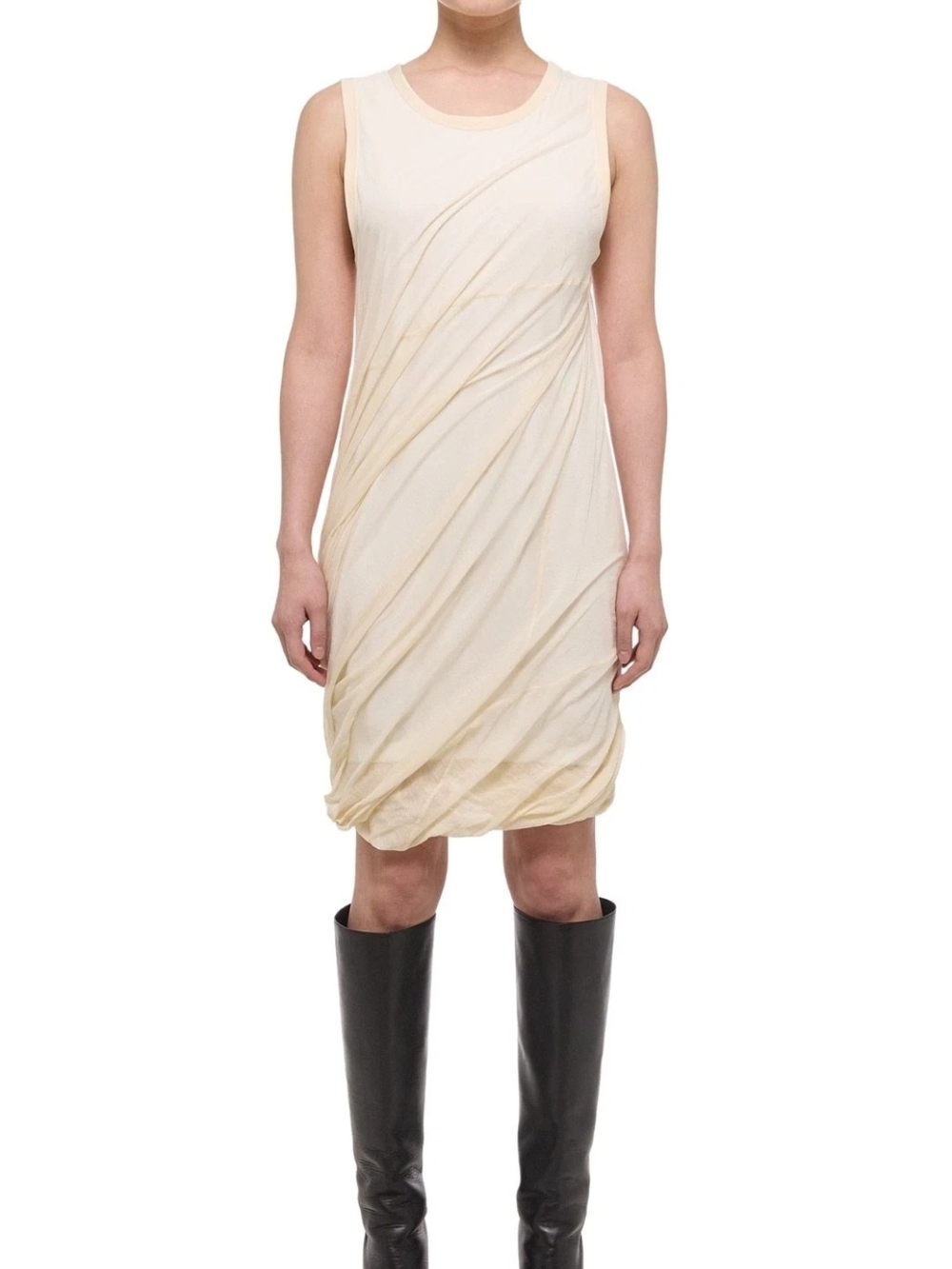 Helmut Lang Cream Sleeveless Draped Mini Dress